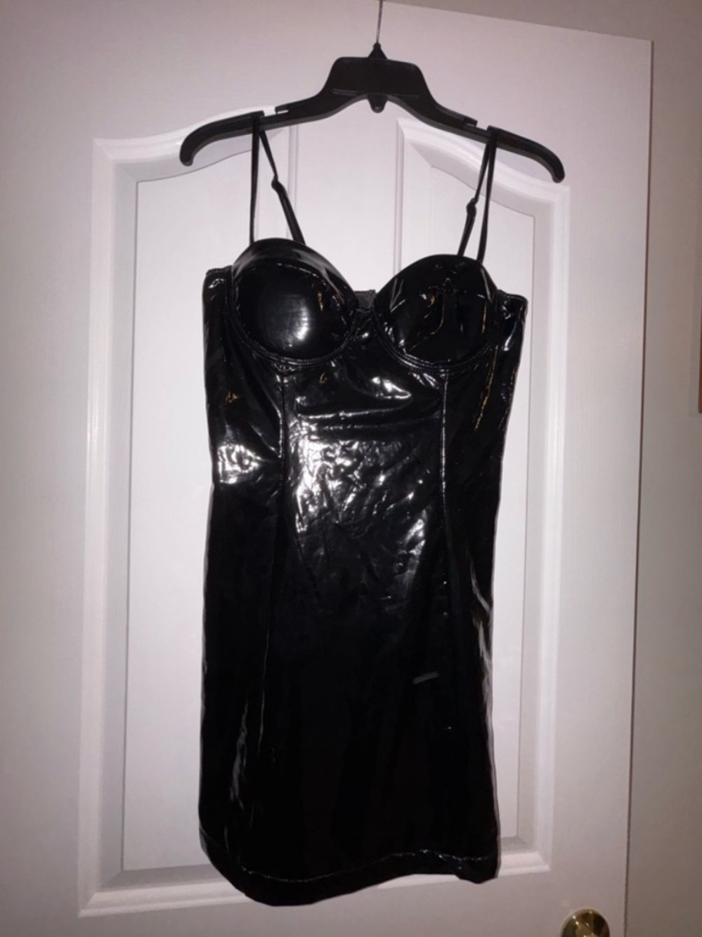 Black Patent Mini Dress with Bustier Cups